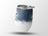 White tumbler with denim pattern and blue logo.