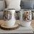 Two wine tumblers with horses and floral designs, on a wooden coaster.