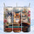 Three kittens sit on stacks of books with a winter landscape background.