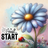 Daisy with ladybug and "Just Start" text in watercolor style.