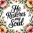 Floral frame surrounds "He Restores My Soul" text in script.