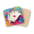 Playing cards and colorful abstract design on two coasters.