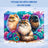 Three fluffy cats with flowers in vibrant colors, for sublimation on a tumbler.