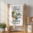 Waffle weave towel with watercolor art of a happy messy kitchen.