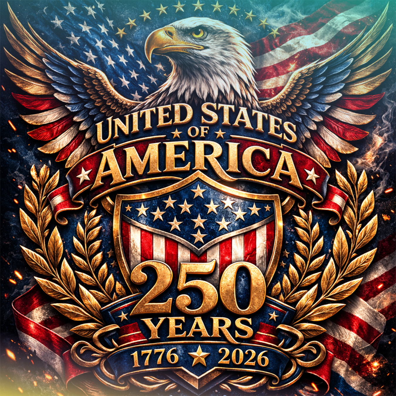 United States of America 250 Years 1776-2026 eagle and flag design.