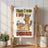Towel with llama wearing apron, holding wine glass, saying "I didn't mean the dishes."