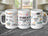Three white mugs with "Daily Affirmations Mug" and motivational quotes.