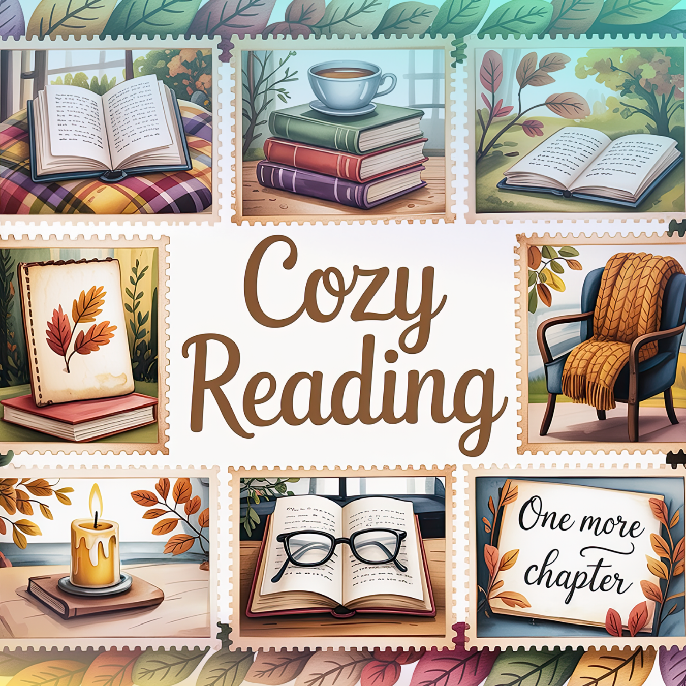 Collage of book-themed images with "Cozy Reading" text.
