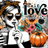 Woman with heart sunglasses drinks from cup, surrounded by flowers and a pumpkin.