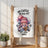 Gnome in pink hat and pajamas sips coffee on armchair with "No coffee... no kiss-ee! it's that simple" text.