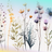 Watercolor illustrations of delicate wildflowers and grasses on a white background.