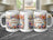 Three white mugs with "Happy Birthday" text and floral decorations.