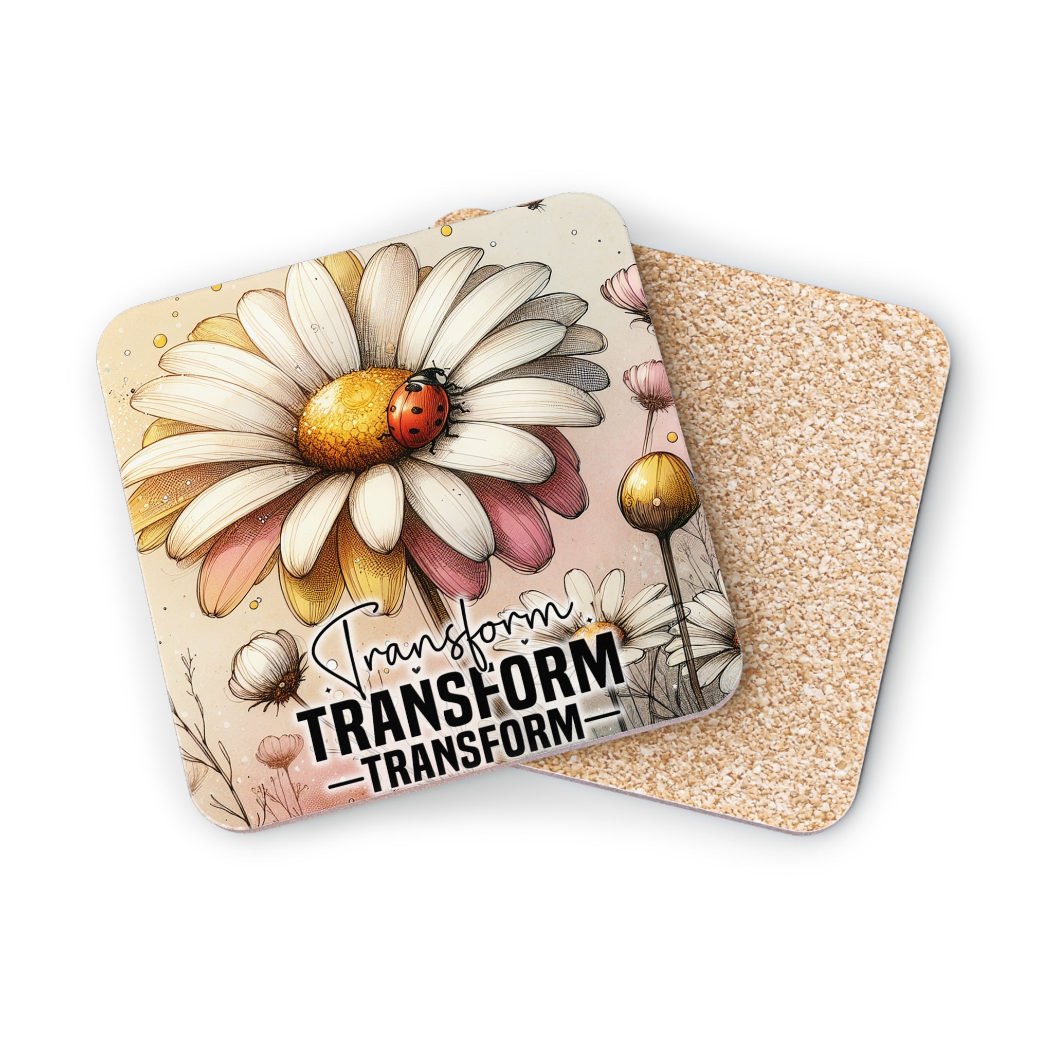 Daisy with ladybug and text "TRANSFORM TRANSFORM TRANSFORM".