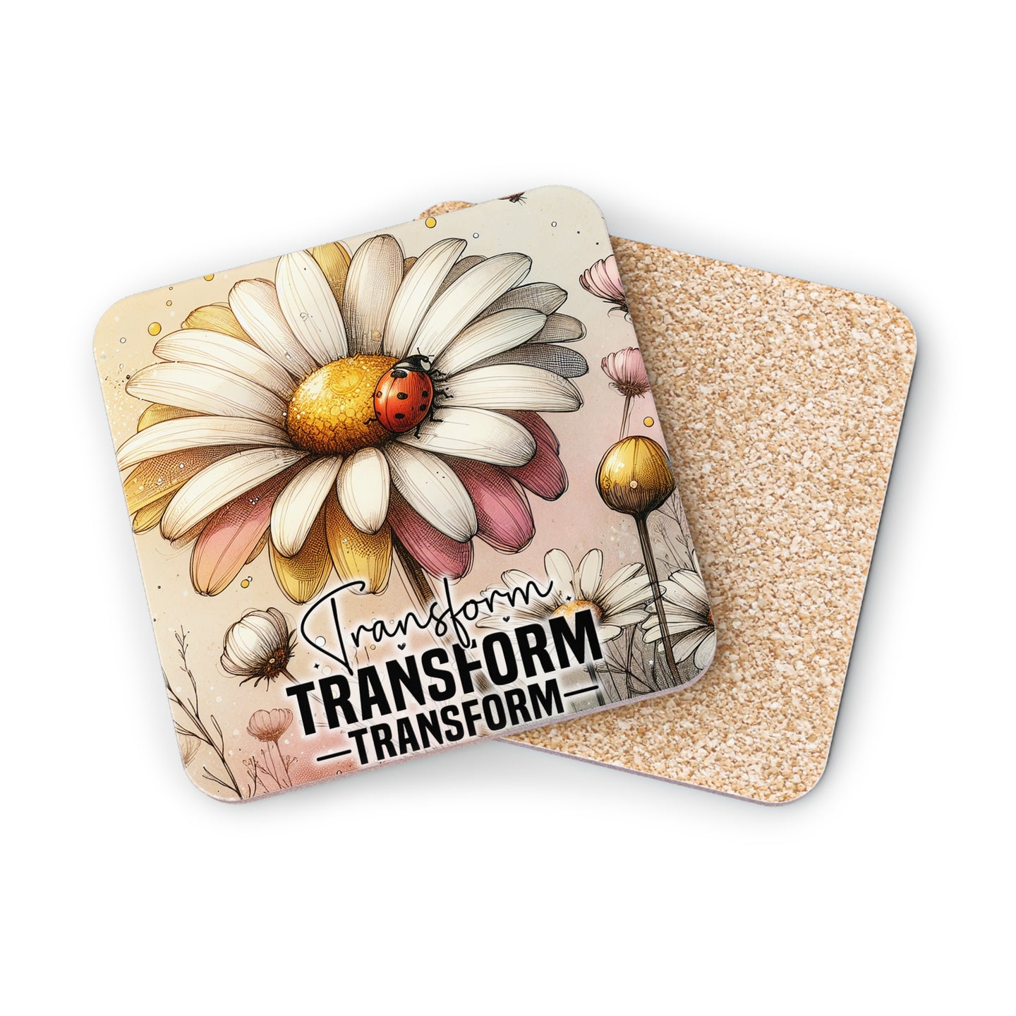 Daisy with ladybug and text "TRANSFORM TRANSFORM TRANSFORM".