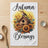 Towel with sunflowers, birdhouse, and "Autumn Blessings" text.