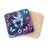 Coaster with blue and purple butterfly, moon, and starry night design.
