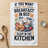 Towel with "If you want breakfast in bed, sleep in the kitchen" text and breakfast items.