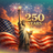 Statue of Liberty with American flag and fireworks, celebrating 250 years.