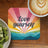 Coaster with "Love Yourself" text and colorful mountain sunrise graphic.