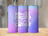 Three tall, slender tumblers with a gradient of purple and blue, featuring text.