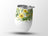 White tumbler with a vibrant yellow floral and green leaf design.