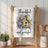 White kitchen towel with birdhouse, flowers, and "Thankful and grateful" text.