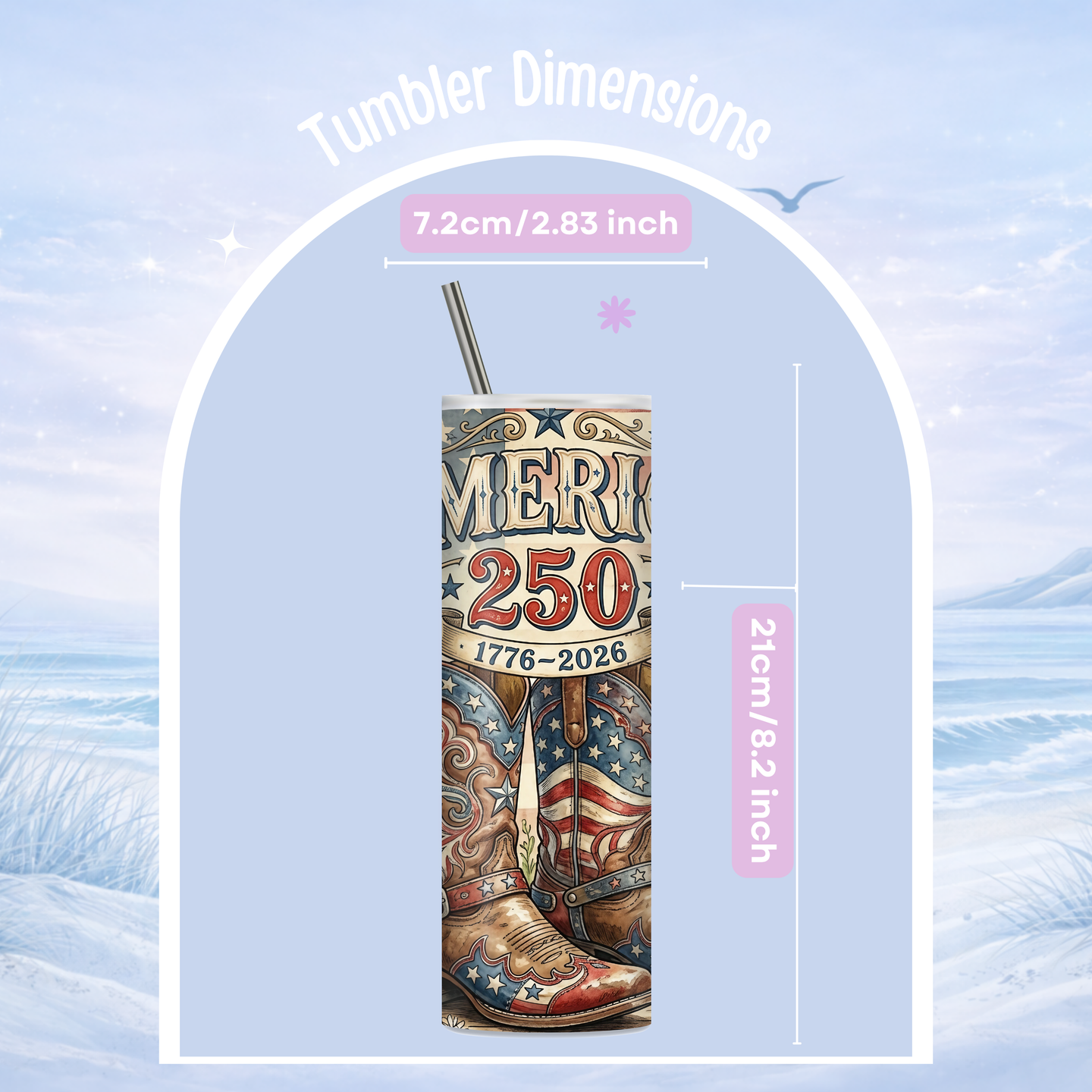 20 oz insulated tumbler western boots patriotic design