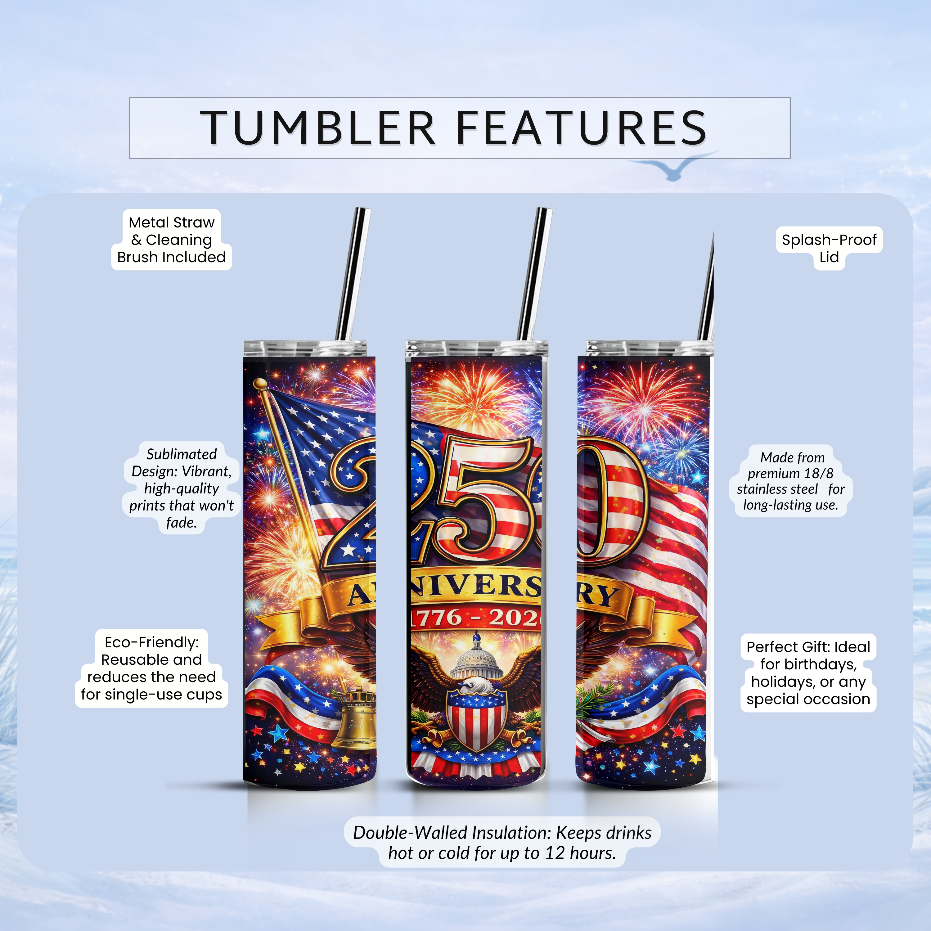 20 oz patriotic travel tumbler Fourth of July drinkware