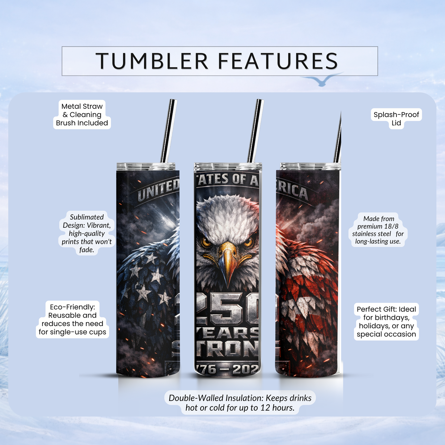 20 oz patriotic travel tumbler USA eagle design