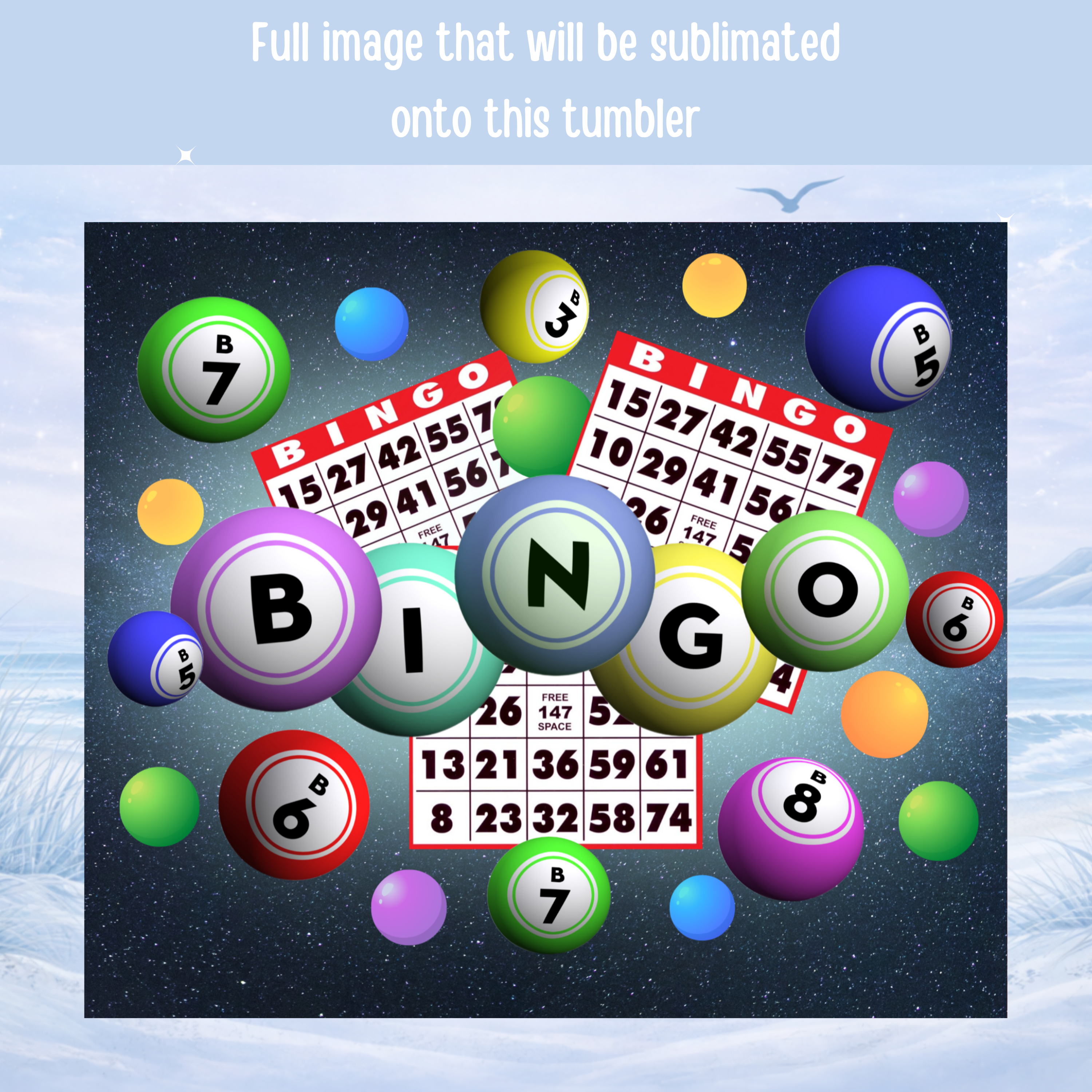 20 oz skinny tumbler bingo design