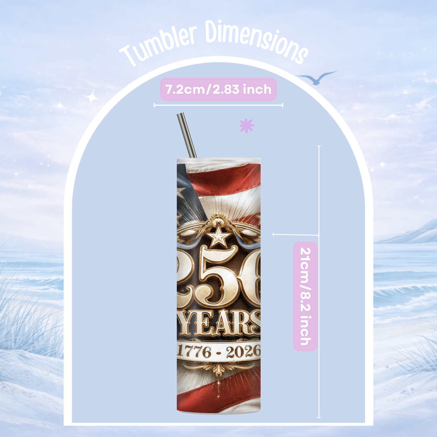20 oz skinny tumbler dimensions patriotic America 250 USA cup size stainless steel insulated drinkware