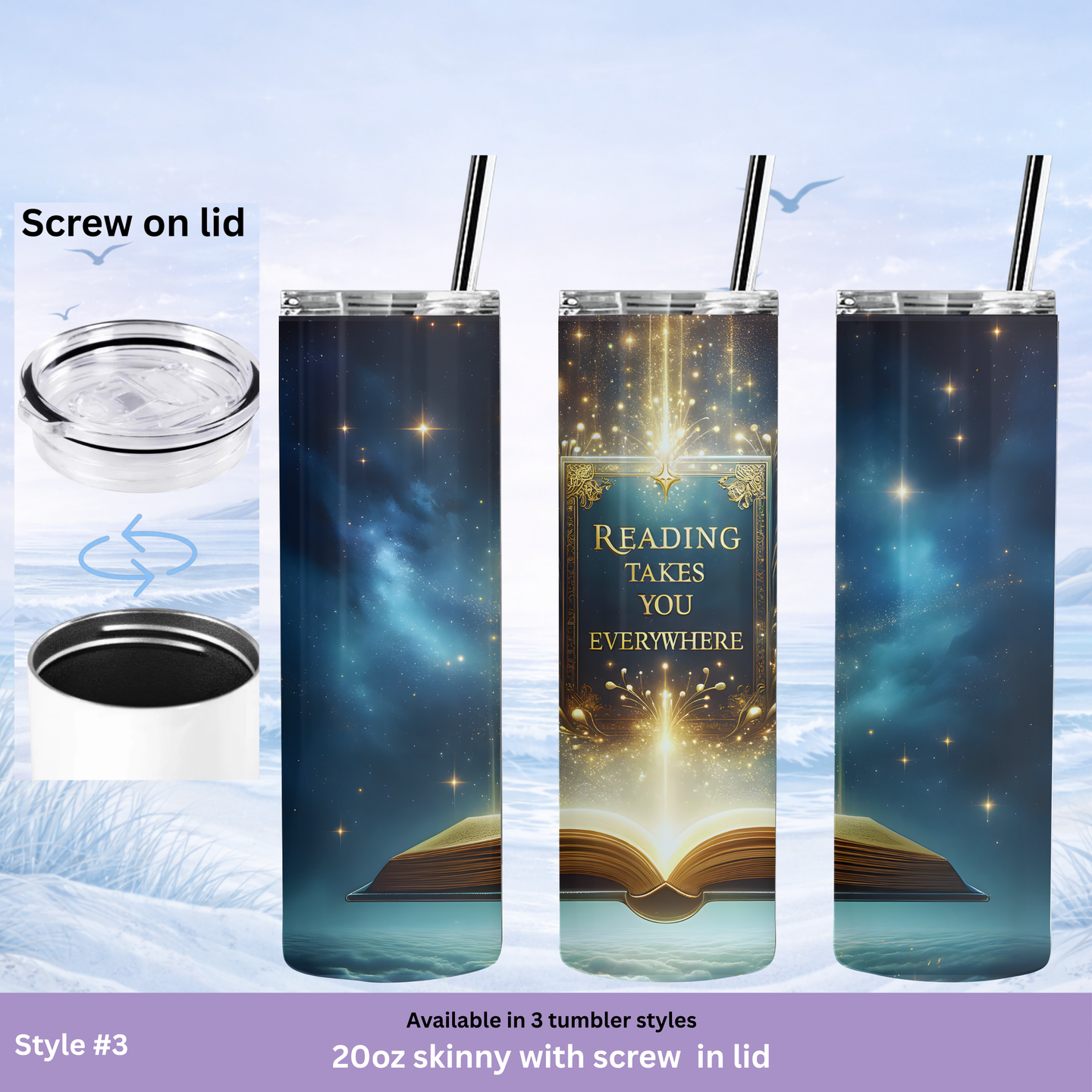 20 oz skinny tumbler reading quote book aesthetic