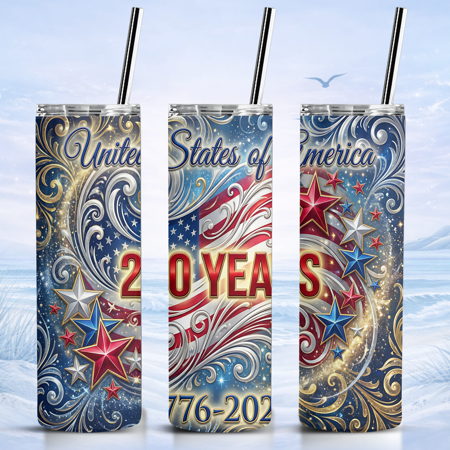 USA 250 years tumbler red white blue stars patriotic design