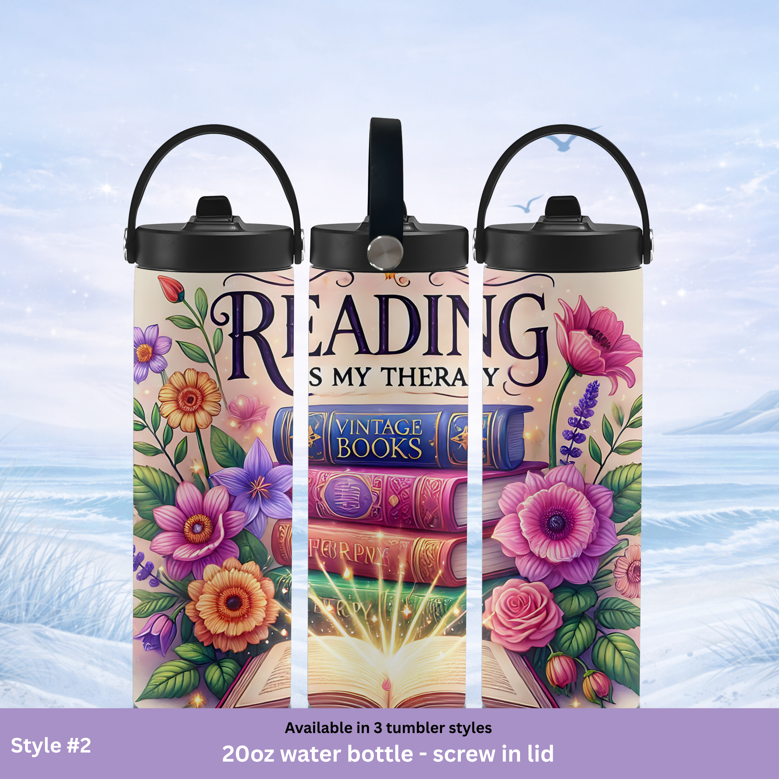 20 oz tumbler book lover floral reading design