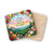 Coaster with floral border and Romans 8:28 verse.