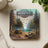 Wooden coaster featuring a forest camping scene with a tent and picnic table.