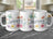 Three white ceramic mugs with "Spring" and floral designs.