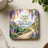 Square coaster with wisteria, mountains, and Matthew 6:33 Bible verse.