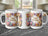 Three mugs with "Happy Birthday" text and floral butterfly designs.