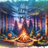 Campfire scene with chairs and text "life is better around the campfire".