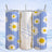 Three tumblers with blue background and white daisies, one centered with "Harper" in script.