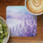 Watercolor lavender field with cup of coffee and kiwi slices.