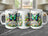 Three white mugs featuring a vibrant butterfly and floral design with "Happy Birthday" text.