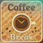 Coffee break text with a steaming cup of coffee and floral accents.