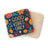 Coasters with "Good Vibes Only" text and colorful floral pattern.