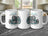 Three white mugs displaying a skeleton and "PISCES" with dates.