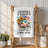 Towel with watercolor camper, sunflowers, and text "Celebrate Freedom, Friends & Open Roads".