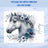 White horse with blue floral wreath on snowy background, text "Avery".