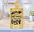 Bamboo cutting board with "All Foods Chopped with Love" text and kitchen graphics.