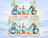 Gnomes in sunglasses and hats, holding beach accessories, against a tropical beach backdrop.